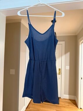 SHEIN Navy Blue Mesh Romper with Spaghetti Straps